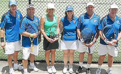 Michael Bandholz, Brett Cotrill, Clair Thorburn, Leanne Evans, Warren Arnell and Barry Hardingham celebrate their back-to-back titles. Michael Bandholz, Brett Cotrill, Clair Thorburn, Leanne Evans, Warren Arnell and Barry Hardingham celebrate their back-to-back titles.